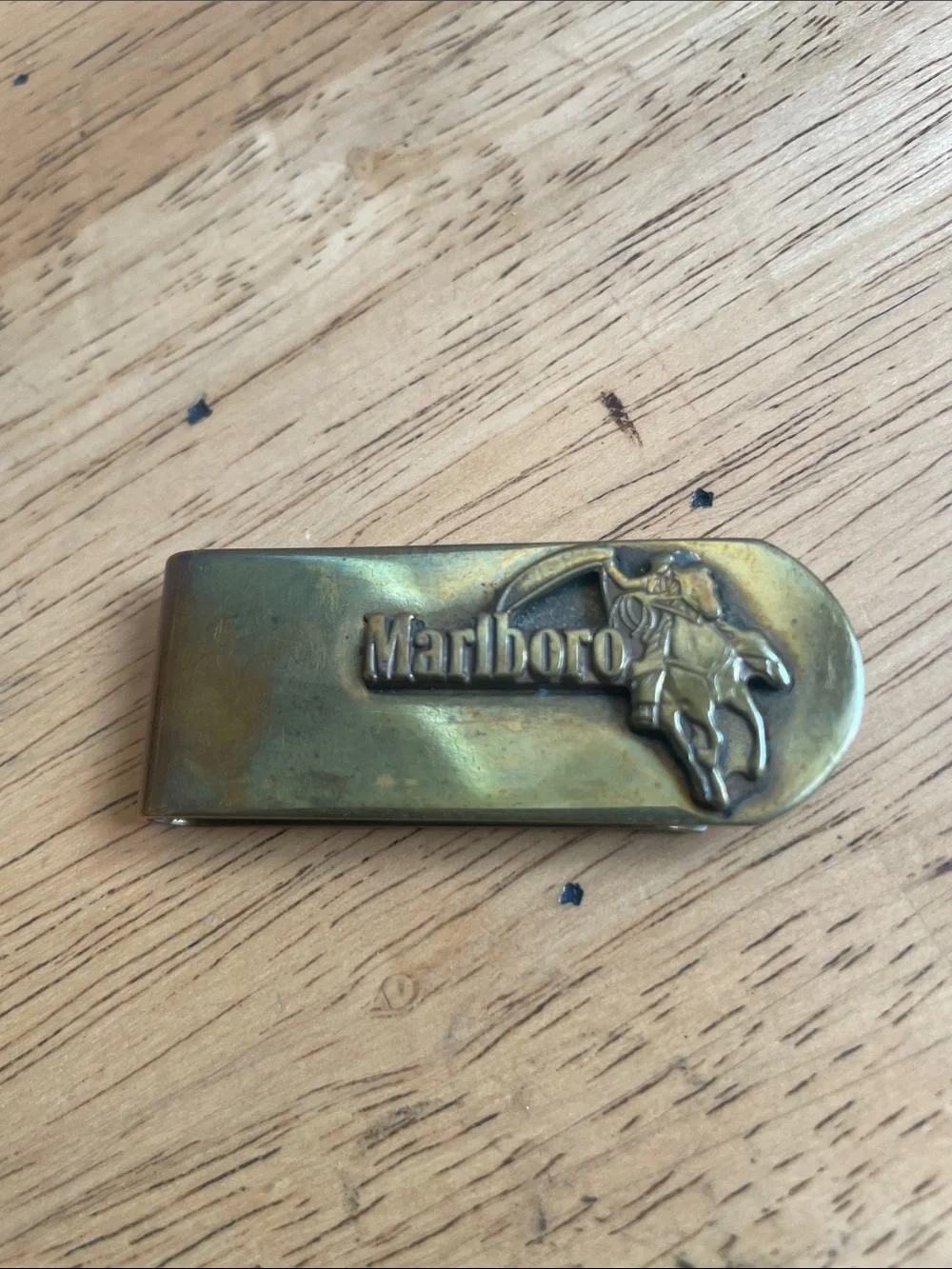 Marlboro Brass Tone Rider Money Clip - vintage 2” x 1”